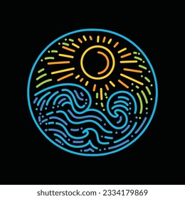 Premium Colorful Monoline Ocean Vector Graphic Design illustration Vintage style line Emblem Symbol and Icon