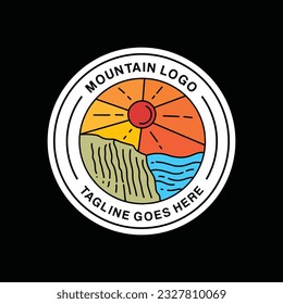 Premium Colorful Mountain Logo Design Emblem Vector illustration Circle badge symbol icon