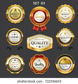 Premium commercials golden badge collection, vector illustration