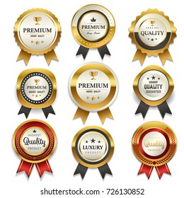 Premium commercials golden badge collection, vector illustration