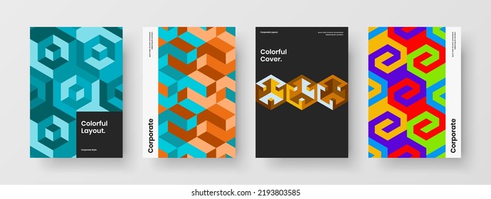 Premium company brochure A4 design vector concept bundle. Amazing mosaic tiles presentation template collection.