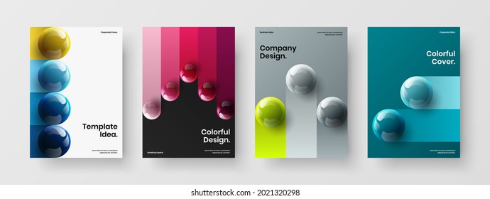 Premium Company Brochure Design Vector Template Collection. Abstract 3D Spheres Catalog Cover Concept Set.