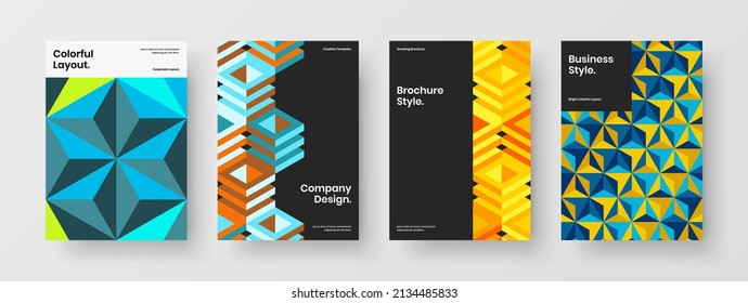 Premium-Firmenbroschüre, Vektordesign-Template-Set. Farbige Kollektion von geometrischen Hexagons-Präsentationskonzepten.