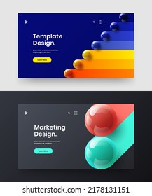 Composición del concepto de diseño de vectores de folletos de la empresa premium. Increíble colección de plantillas de página de inicio de bolas realistas.