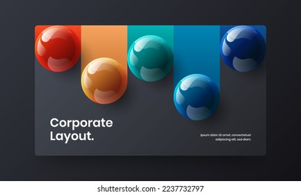 Diseño de vectores de folletos de primera empresa. Plantilla de portada corporativa de esferas 3D modernas.