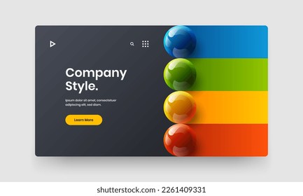 Premium company brochure vector design template. Simple realistic spheres placard layout.