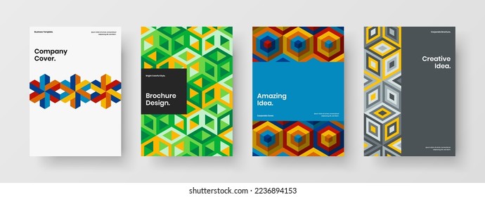 Colección de plantillas vectoriales de diseño de portada de la empresa premium. Resumen del conjunto de conceptos del manual de hexágonos geométricos.