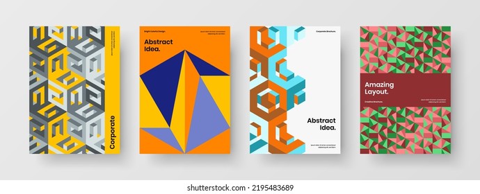 Premium company cover vector design template set. Multicolored geometric shapes poster illustration collection.