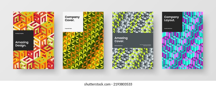 Premium company identity A4 design vector layout collection. Simple geometric shapes brochure concept bundle.