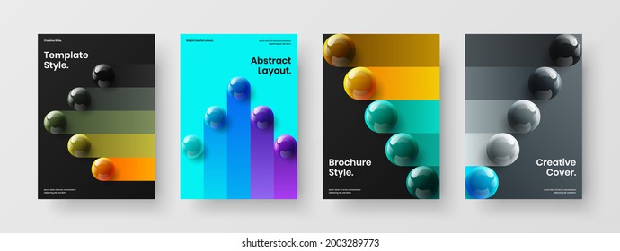 Conjunto de ilustraciones vectoriales de diseño de identidad de empresa premium. Composición de concepto de boletines de esferas realistas y únicas.