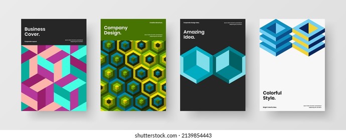 Premium company identity design vector illustration collection. Vivid mosaic shapes booklet concept bundle.