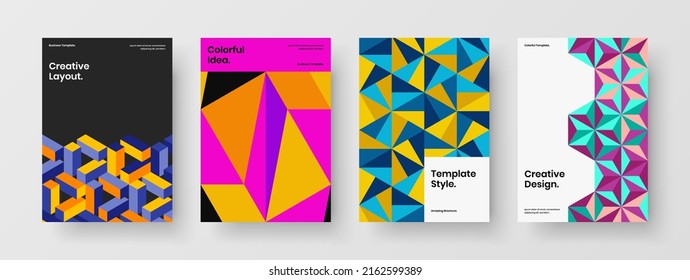 Premium company identity design vector illustration set. Simple geometric shapes magazine cover template collection.
