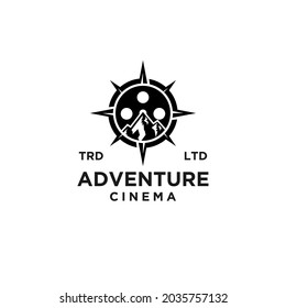 Premium compass adventure film vector black logo vector design isolated white background