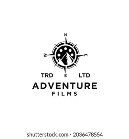 Premium compass adventure film vector black logo vector design isolated white background