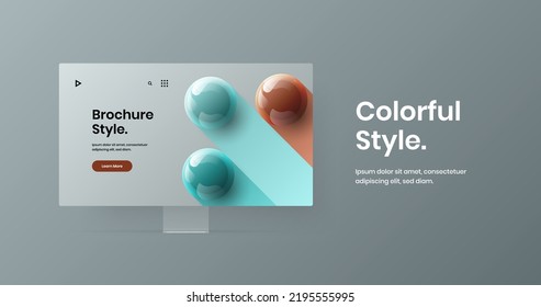 Premium computer display mockup web project layout. Simple website vector design template.