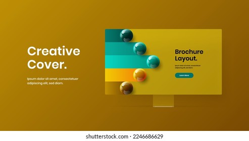 Premium computer display mockup web banner illustration. Bright presentation vector design template.