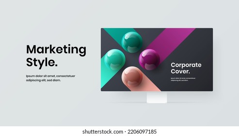 Premium computer monitor mockup landing page template. Isolated site vector design concept.
