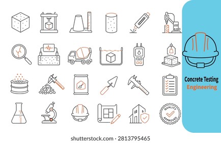Premium Concrete Testing Engineering Icons Set – Two Color Construction Quality Control Flat Vector