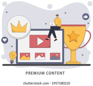 Premium content concept illustration. Digital marketing concept illustration. Creative Premium Content. Flat style design illustration