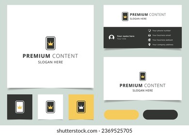 Premium content logo design with editable slogan. Branding book and business card template.