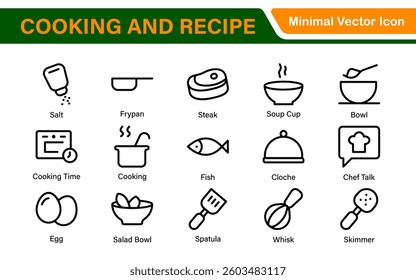 Premium Cooking and Recipe Icons – Line, Outline, Minimal, Vector – Kitchen, Chef, Food, Baking, Restaurant UI Icons