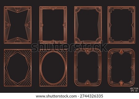 Premium copper geometric frames are isolated on black background. Luxury copper borders for invitations, luxury templates, and decorative patterns. 3D vector illustration.