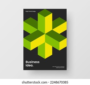 Premium corporate brochure A4 design vector illustration. Multicolored geometric tiles company cover layout.