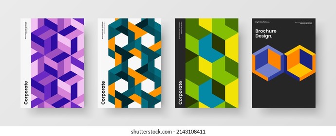 Premium corporate brochure vector design template set. Clean geometric tiles company identity concept composition.