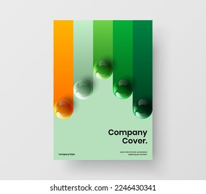 Premium corporate brochure vector design layout. Clean 3D spheres journal cover illustration.