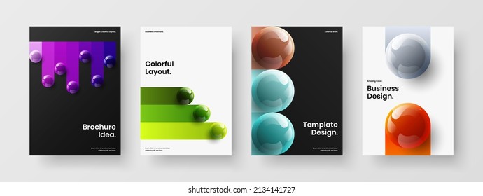 Premium corporate cover A4 design vector concept set. Multicolored 3D spheres postcard layout collection.