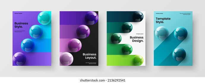 Premium Corporate Cover A4 Design Vektorgrafik Layout Kollektion. Einzigartige 3D Bälle Plakatvorlage Komposition.