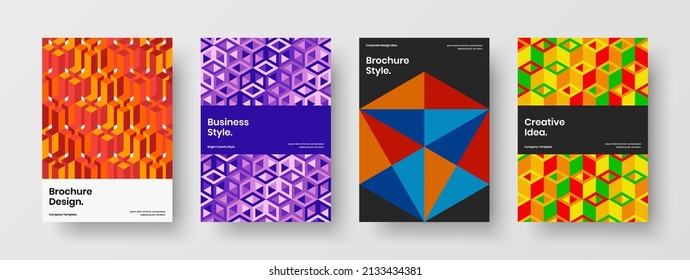 Premium corporate identity A4 vector design layout collection. Vivid geometric pattern magazine cover template set.