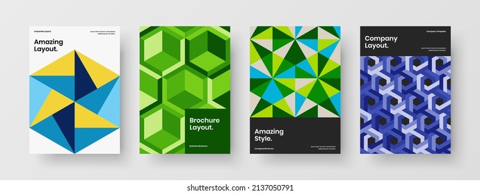 Premium corporate identity A4 vector design concept set. Modern mosaic tiles cover layout bundle.