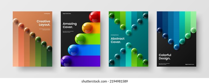 Premium corporate identity A4 vector design layout composition. Fresh realistic balls book cover template bundle.