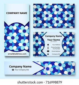 Premium corporate identity mock-up of banner, business and invitation cards of blue and white shades. Professional branding design kit. Stationery set