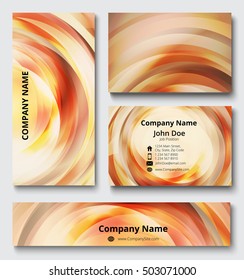 Premium corporate identity set of business card, banner and invitation card with decorative vortex design of red, brown, yellow and white shades