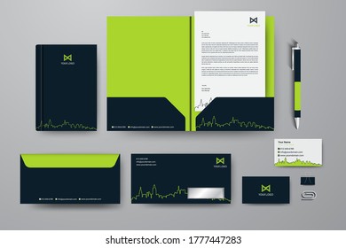 Premium corporate identity template set. Business stationery mock-up with logo template. Set of envelope, card, folder, etc. Vector illustration.