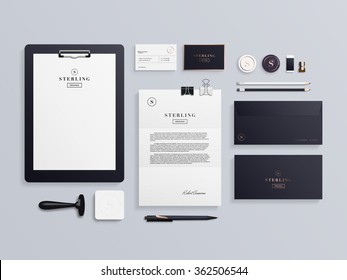 Premium corporate identity template set. Business stationery mock-up with logo template. Set of envelope, card, folder, etc. Vector illustration.