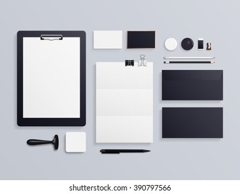 Premium corporate identity template set. Business stationery mock-up. Set of envelope, card, folder, etc. Vector illustration.