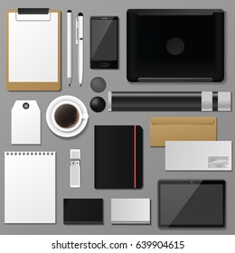 Premium corporate identity template set business stationery mock-up realistic 3d top view vector illustration