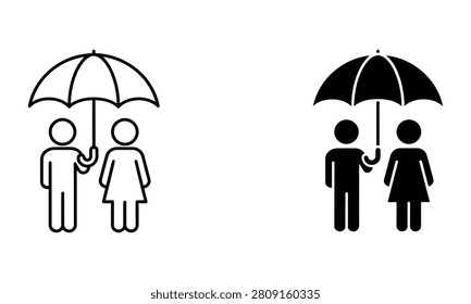 Premium Couple standing under umbrella protection icon Vector Icon Isolated on White Background