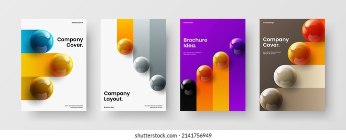 Premium-Cover A4 Design Vektor-Template-Bundle. Minimalistische realistische Bälle Plakatkonzept Set.