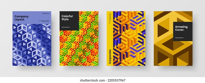 Premium Cover A4 Vektor Design-Layout Set. Farbige Mosaikfliesen Fliegerkonzeption.