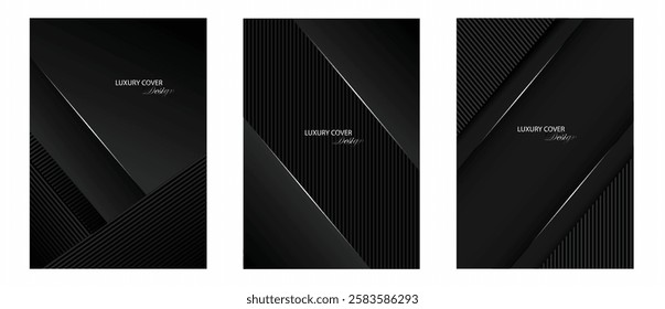 Premium cover design set. Black abstract background for business , brochure template, planner, flyer a4, backdrop for presentation