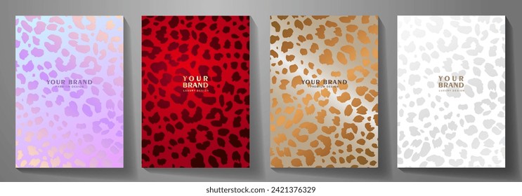 Diseño de portada premium con estampado leopardo. Diseño de pantalla de lujo, invitación, afiche, folleto, tarjeta de boda, invitación de lujo, banner de negocios, bono de prestigio. Patrón vectorial de safari.