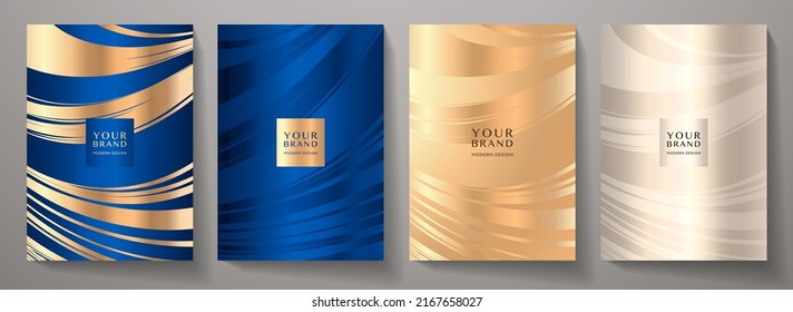Premium cover design set  Wavy lux background and line pattern (wavy curves)  Luxury vector in navy blue  gold colour for business background  sport brochure template  planner  flyer a4  music poster