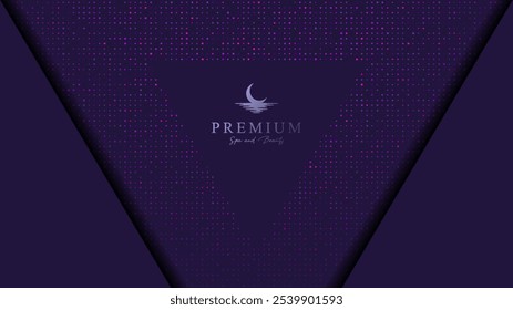 Premium cover design. Triangular shape with shadows on dark purple background with luxury and elegant shining dots glitter. 
