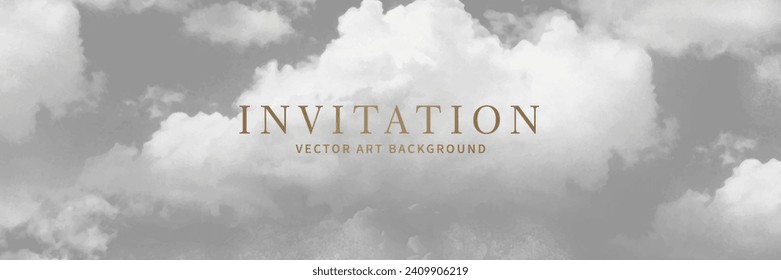 Premium cover design with white clouds on gray backdrop. Luxury background cover design, invitation, poster, flyer, wedding card, luxe invite, business banner, prestigious voucher.
