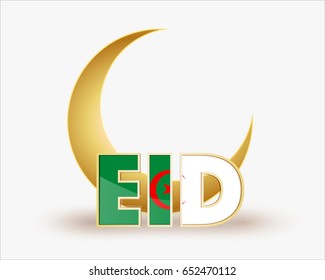 premium crescent moon with Algeria flag for islamic eid festival