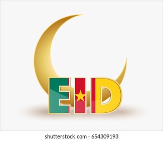 premium crescent moon with Cameroon flag for islamic eid festival